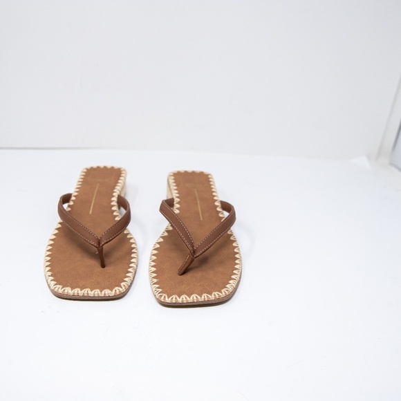 NEW Dolce Vita Barty Square Toe Block Heel Flip Flops Sandals Shoes Cognac Brown - Picture 2 of 4